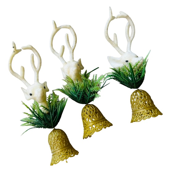 Vintage 70s Deer and bell Christmas Picks Ornaments - Picture 6 of 6